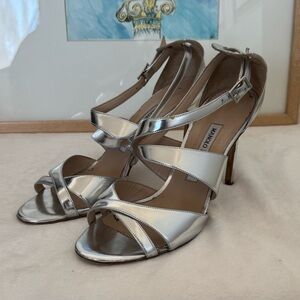Manolo Blahnik Silver Strappy Heels
